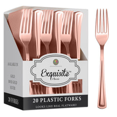 Exquisite Classic Rose Gold Plastic Forks | 20 Count
