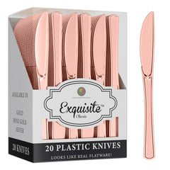 Exquisite Classic Rose Gold Plastic Knives | 20 Count