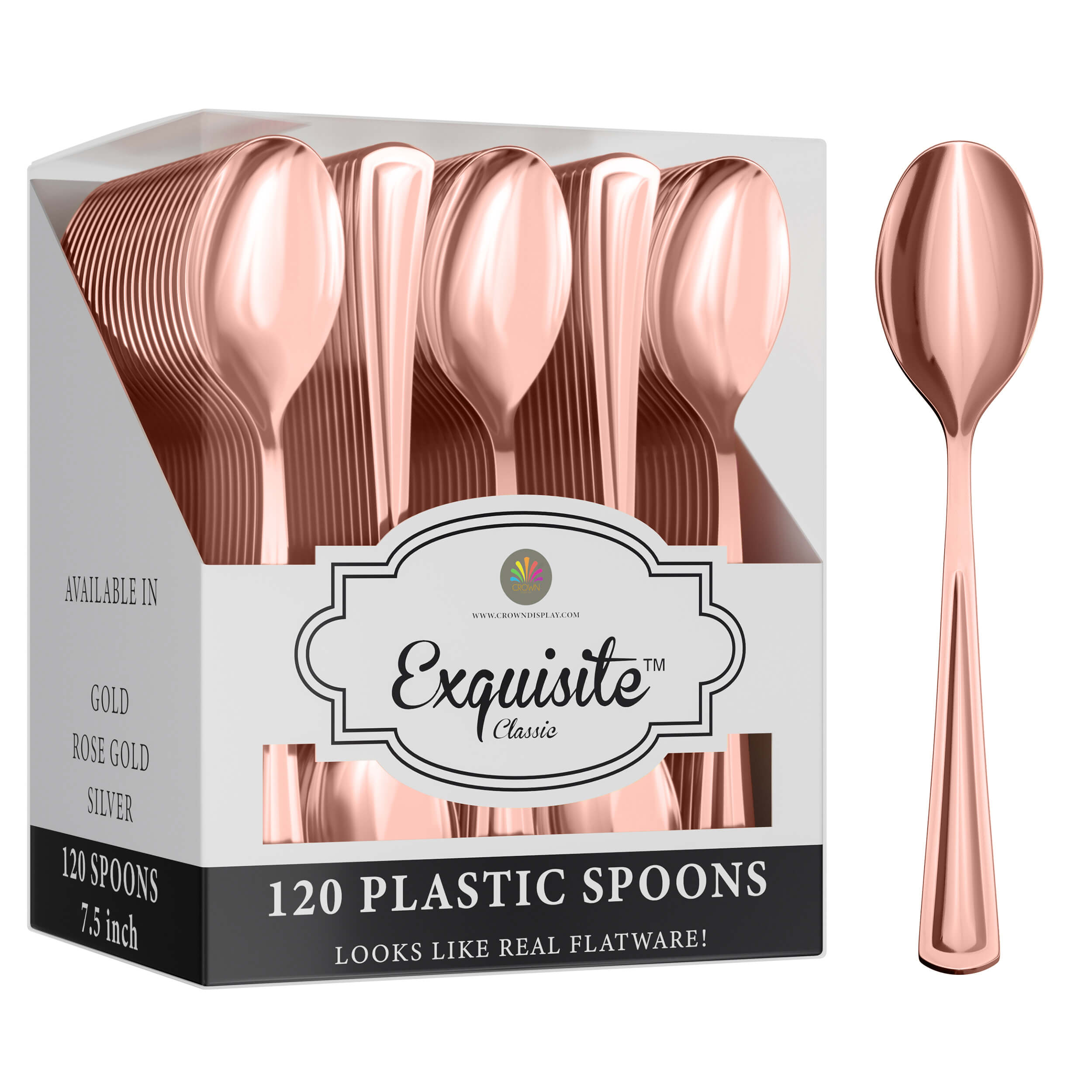 120 Ct. Elegant Rose Gold Metallic Plastic Spoons | Factory Direct Party