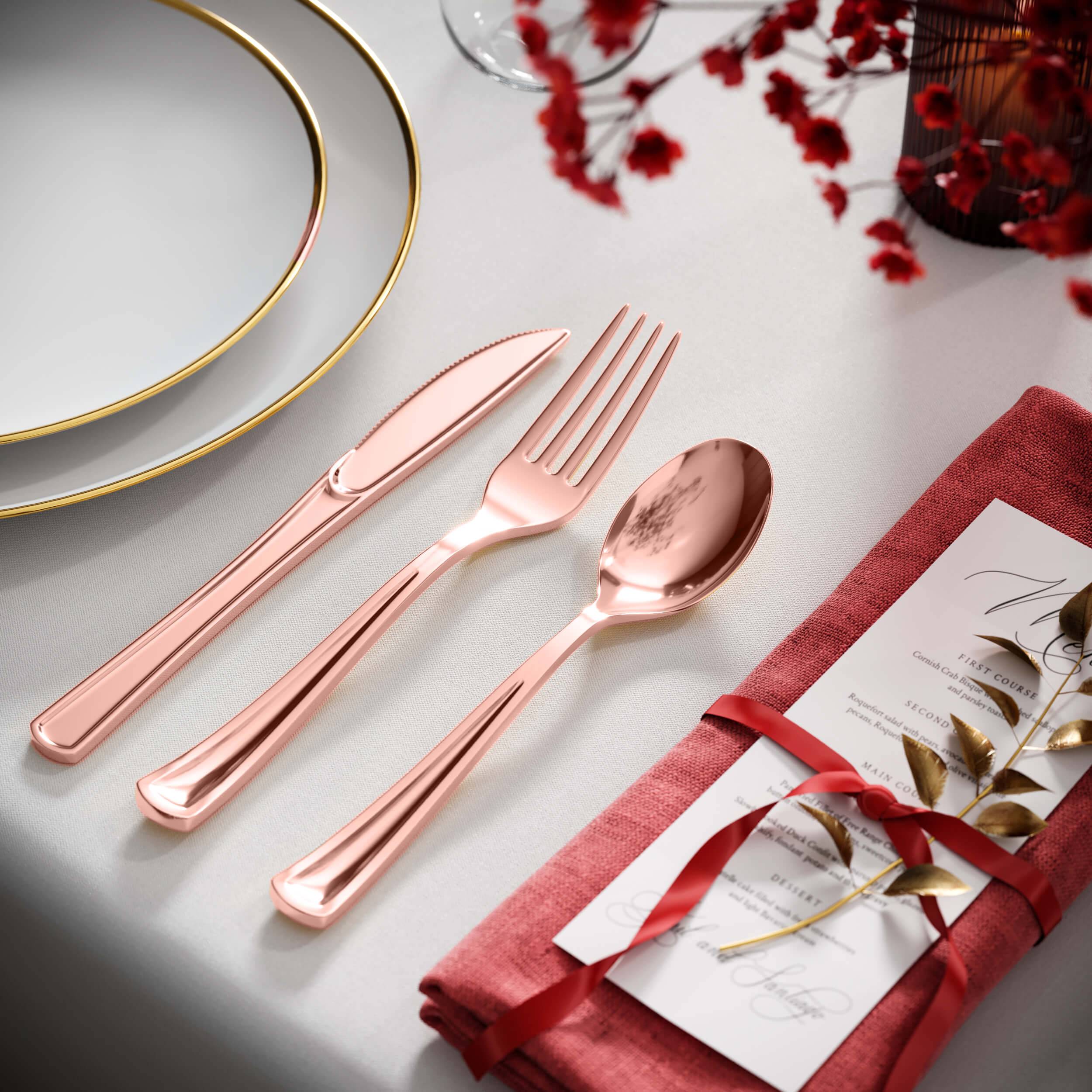 Exquisite Classic Rose Gold Plastic Spoons | 20 Count