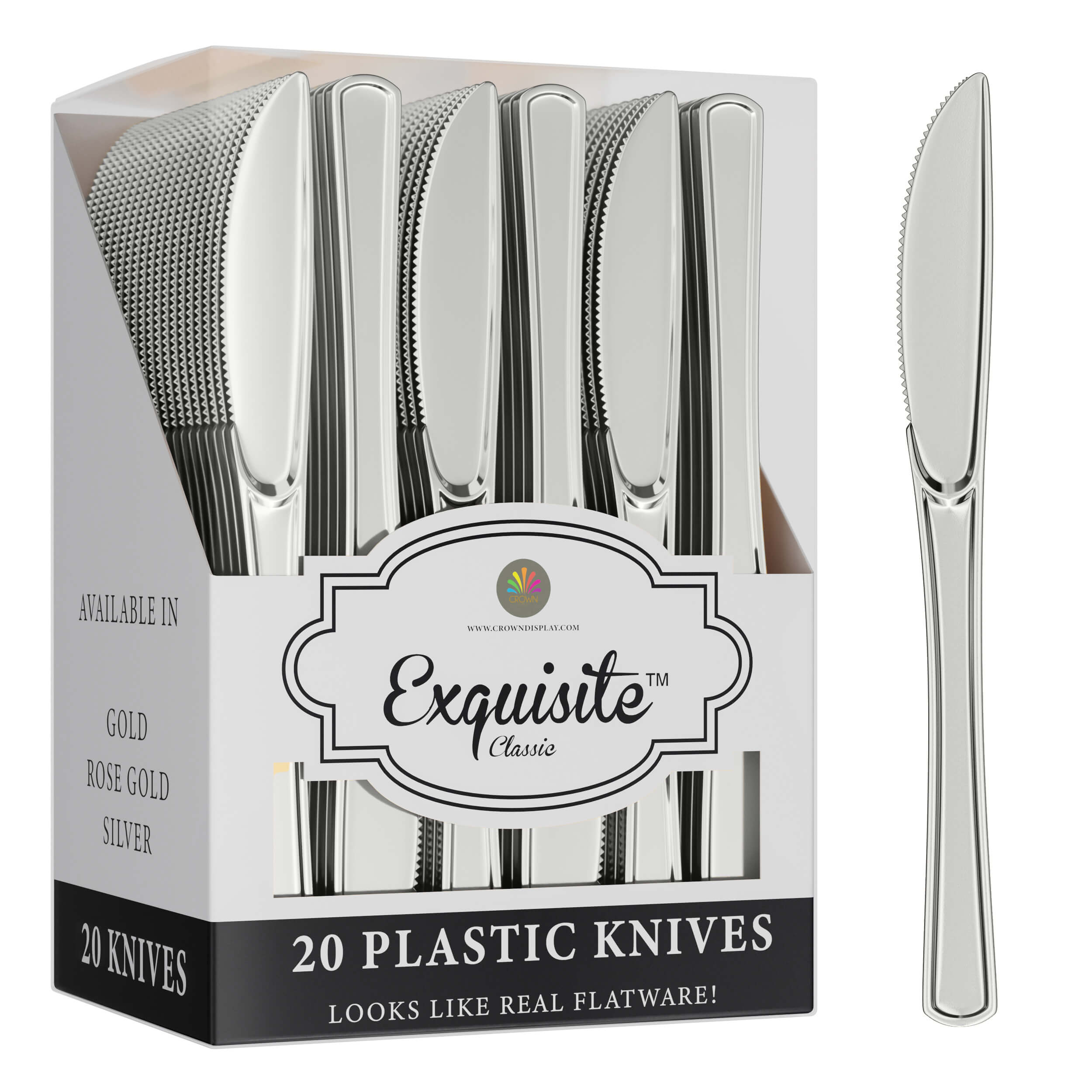 Exquisite Classic Silver Plastic Knives | 20 Count