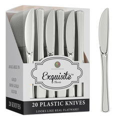 Exquisite Silver Plastic Knives | 20 Count