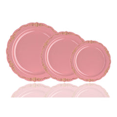 10 In. Pink/Gold Victorian Design Plates | 20 Count