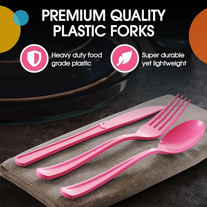 Heavy Duty Cerise Plastic Forks | 50 Count