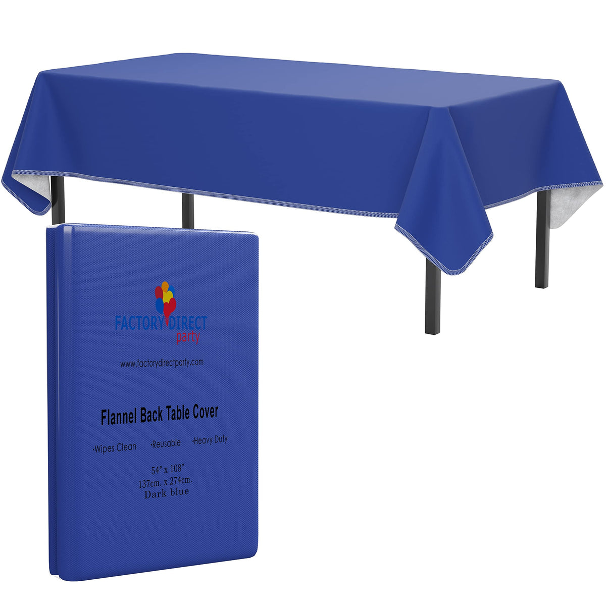 Dark Blue Flannel Backed Table Cover 54 In. x 108 In.