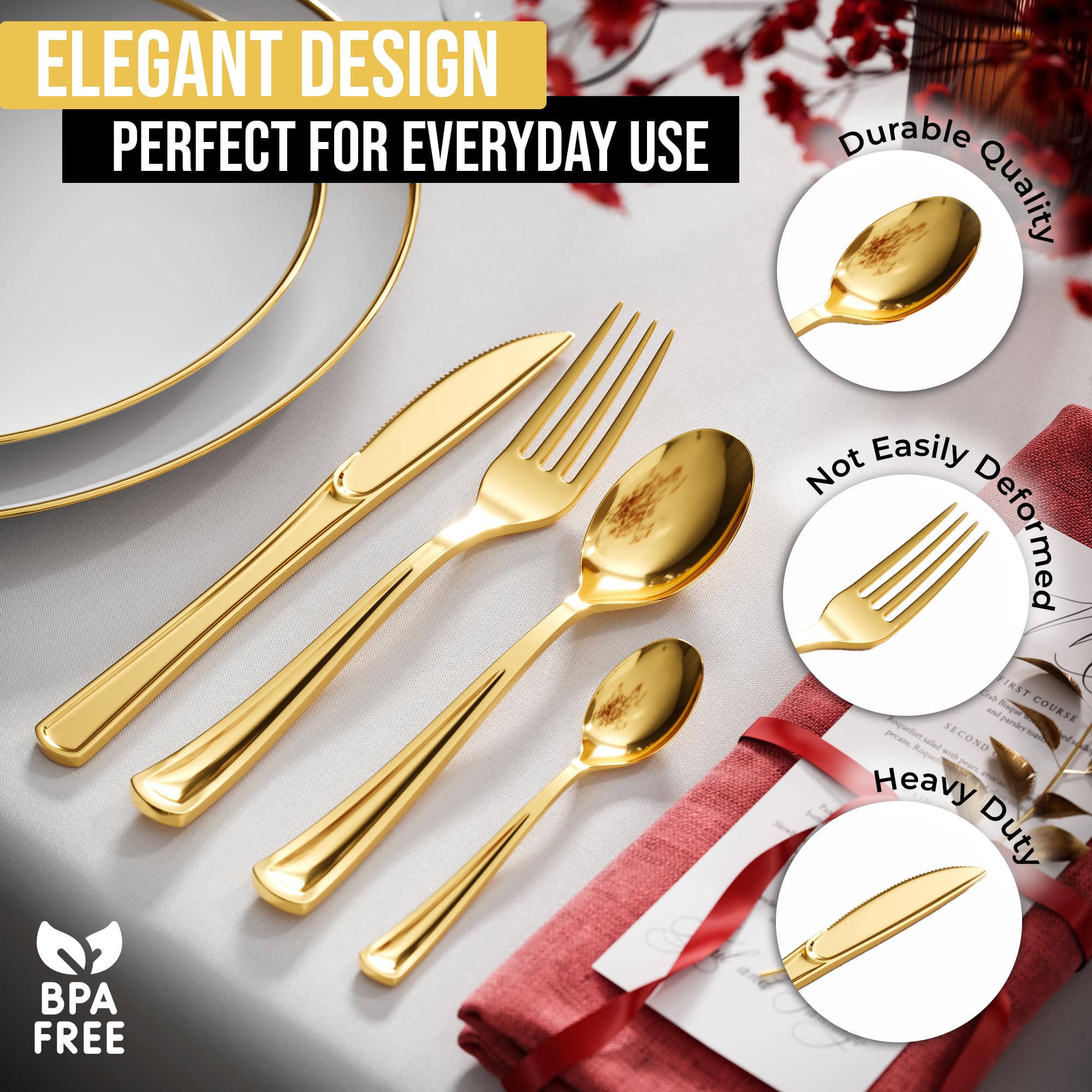 Exquisite Classic Gold Plastic Tea Spoons | 20 Count