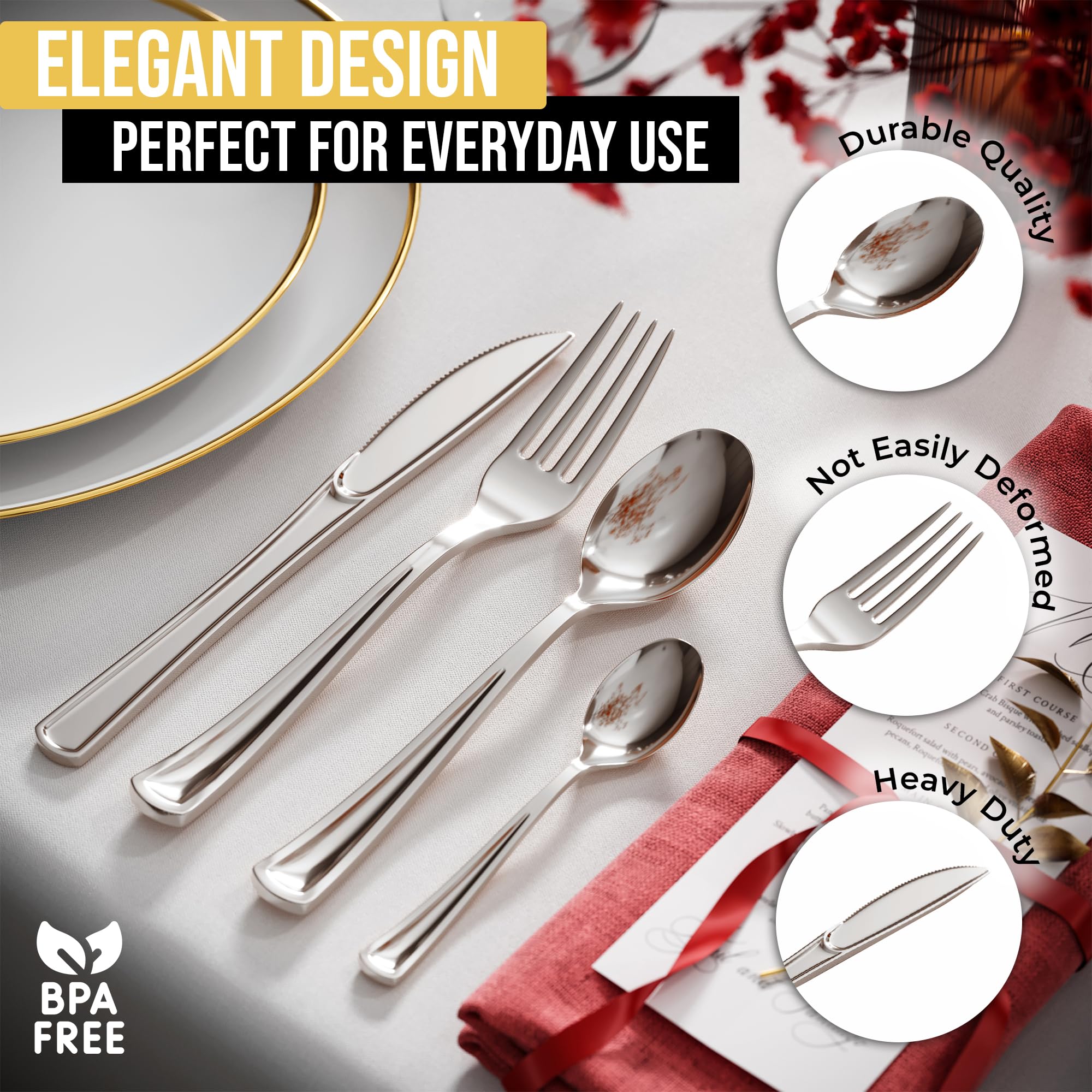 Exquisite Classic Silver Plastic Knives | 20 Count