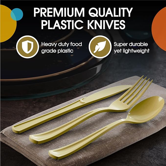 Heavy Duty Gold Plastic Knives | 50 Count