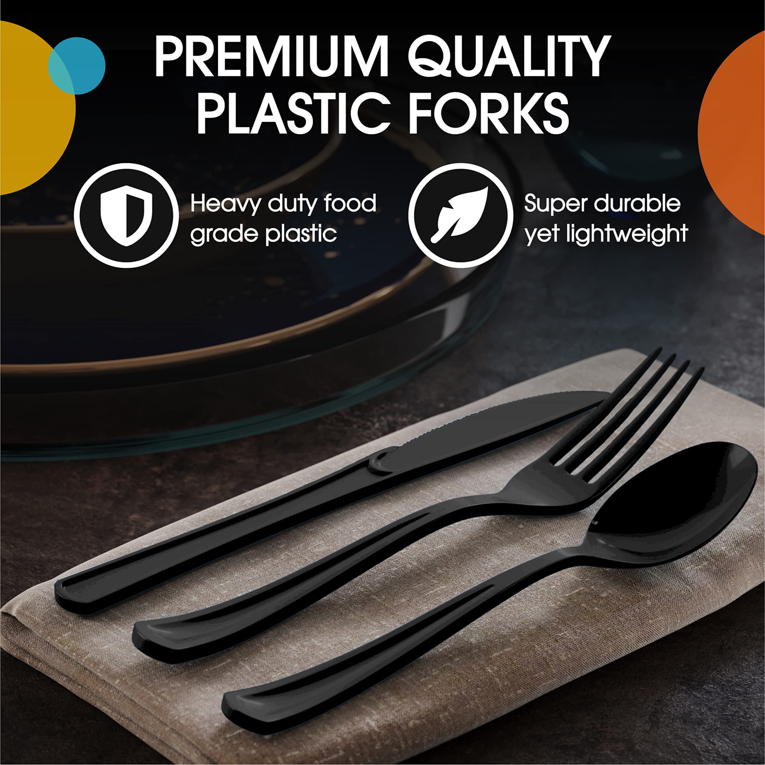 Heavy Duty Black Plastic Forks | 50 Count