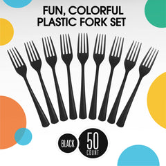 Heavy Duty Black Plastic Forks | 50 Count