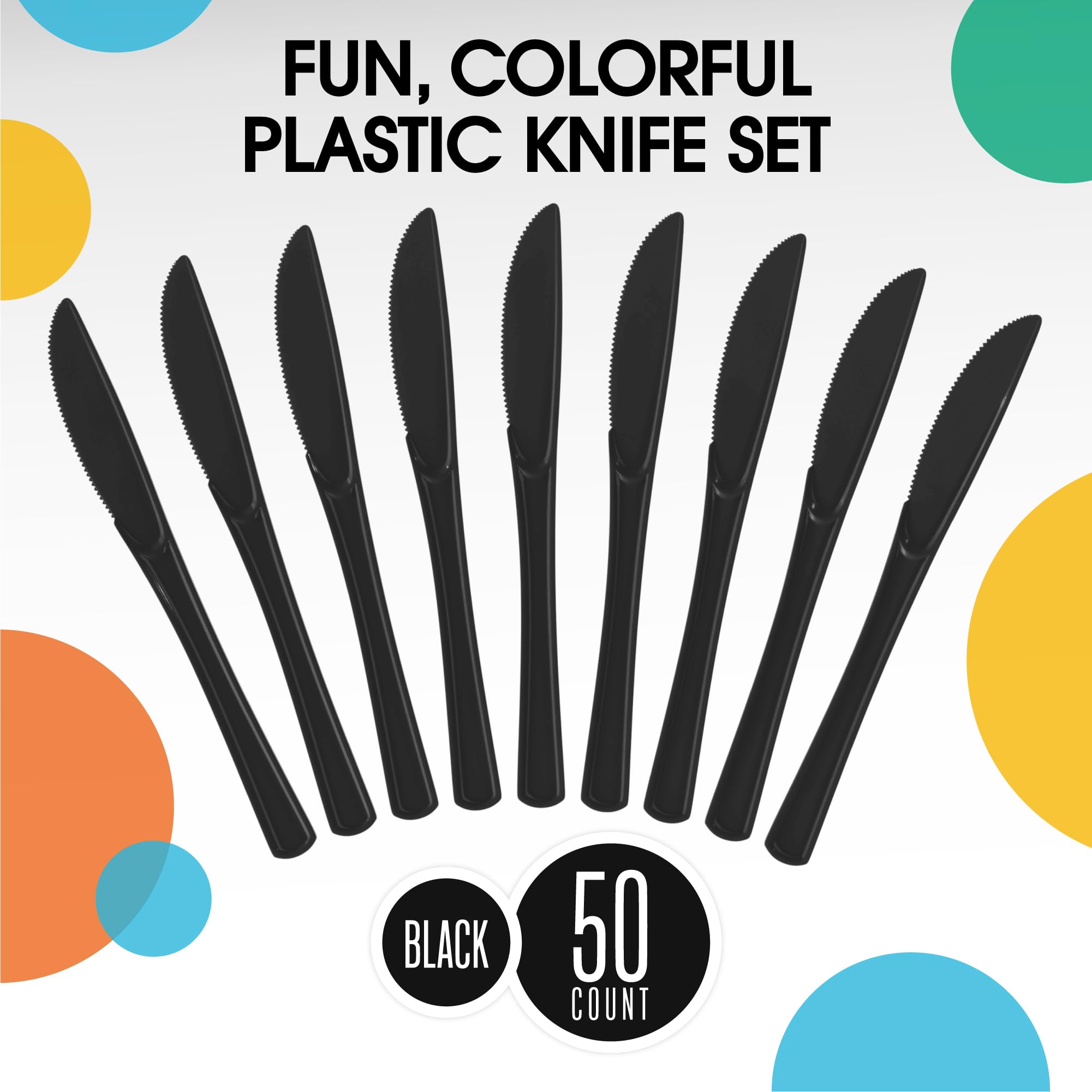 Heavy Duty Black Plastic Knives | 50 Count