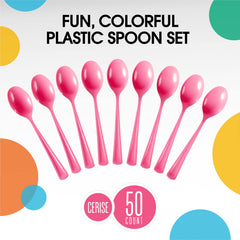 Heavy Duty Cerise Plastic Spoons | 50 Count