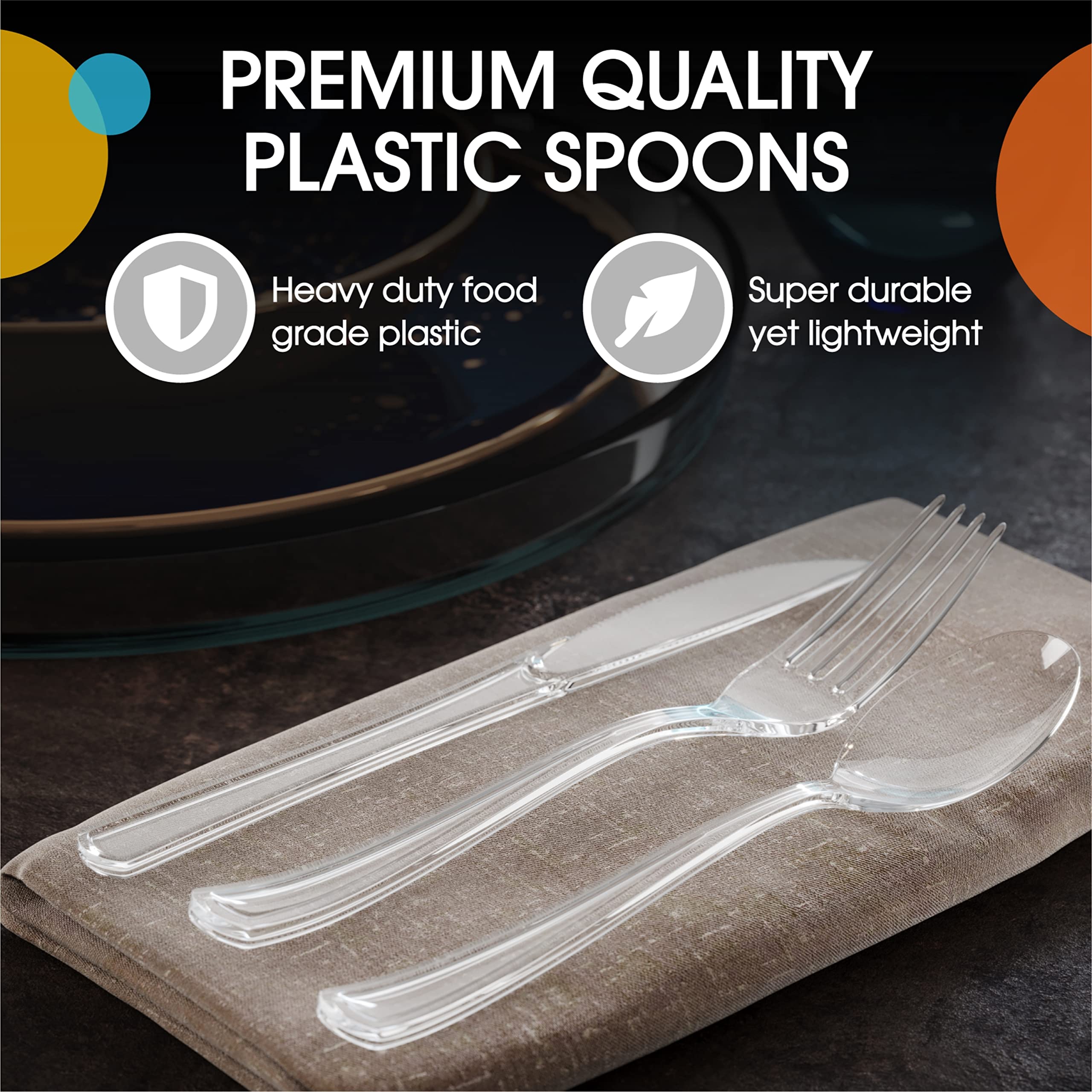 Heavy Duty Clear Plastic Spoons | 50 Count