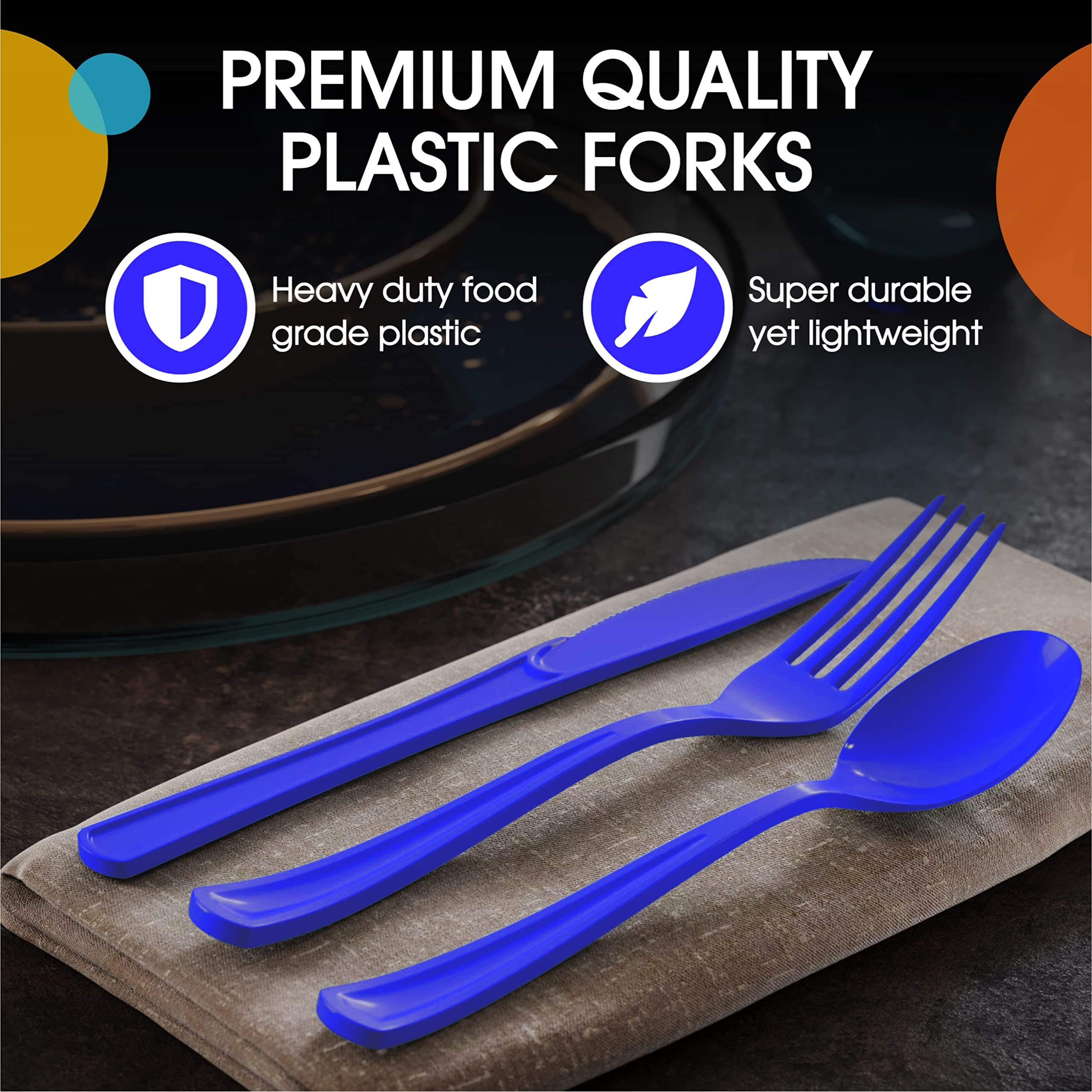 Heavy Duty Dark Blue Plastic Forks | 50 Count