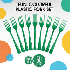 Heavy Duty Emerald Green Plastic Forks | 50 Count
