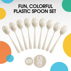 Heavy Duty Ivory Plastic Spoons | 50 Count