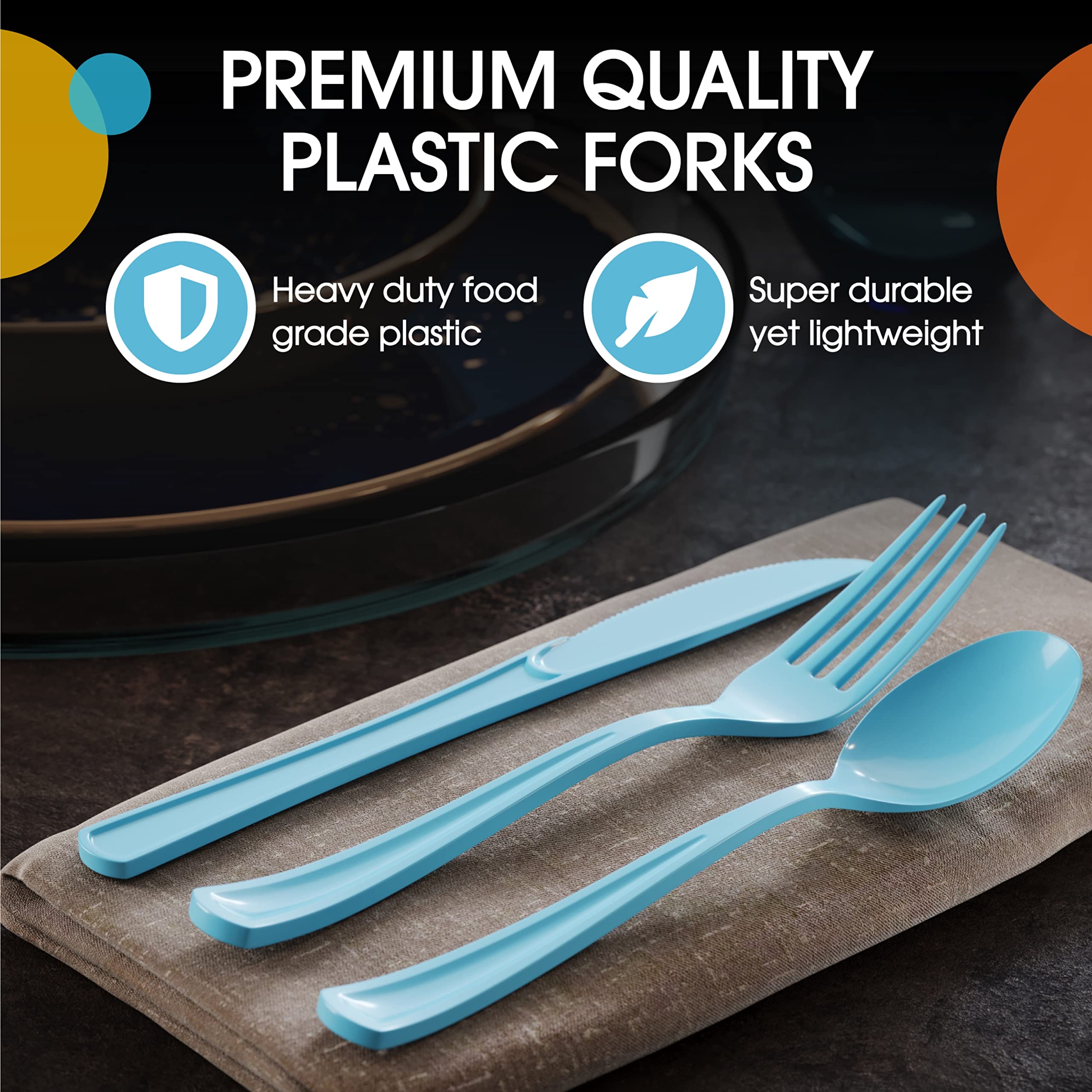 Heavy Duty Light Blue Plastic Forks | 50 Count