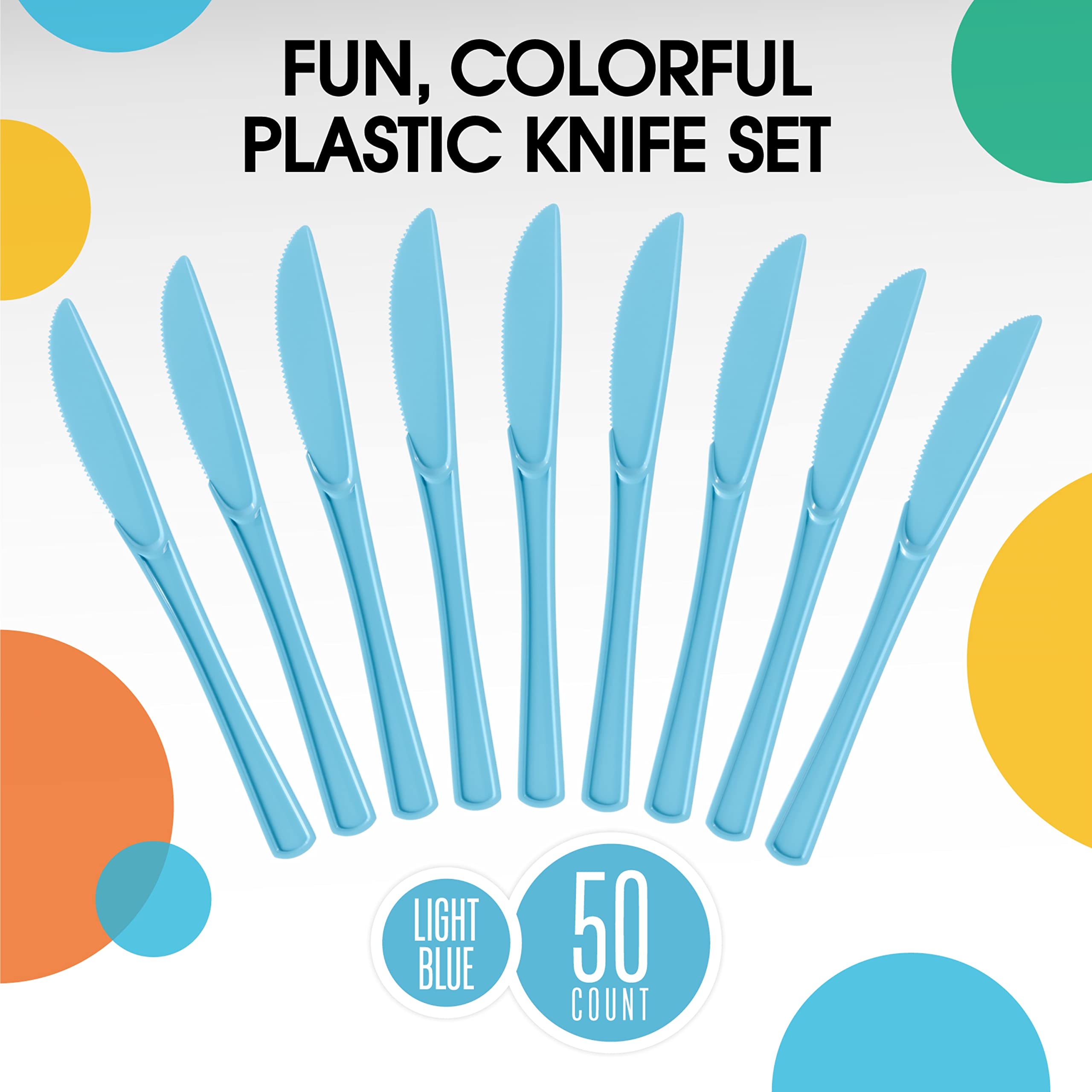 Heavy Duty Light Blue Plastic Knives | 50 Count