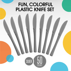 Heavy Duty Silver Plastic Knives | 50 Count