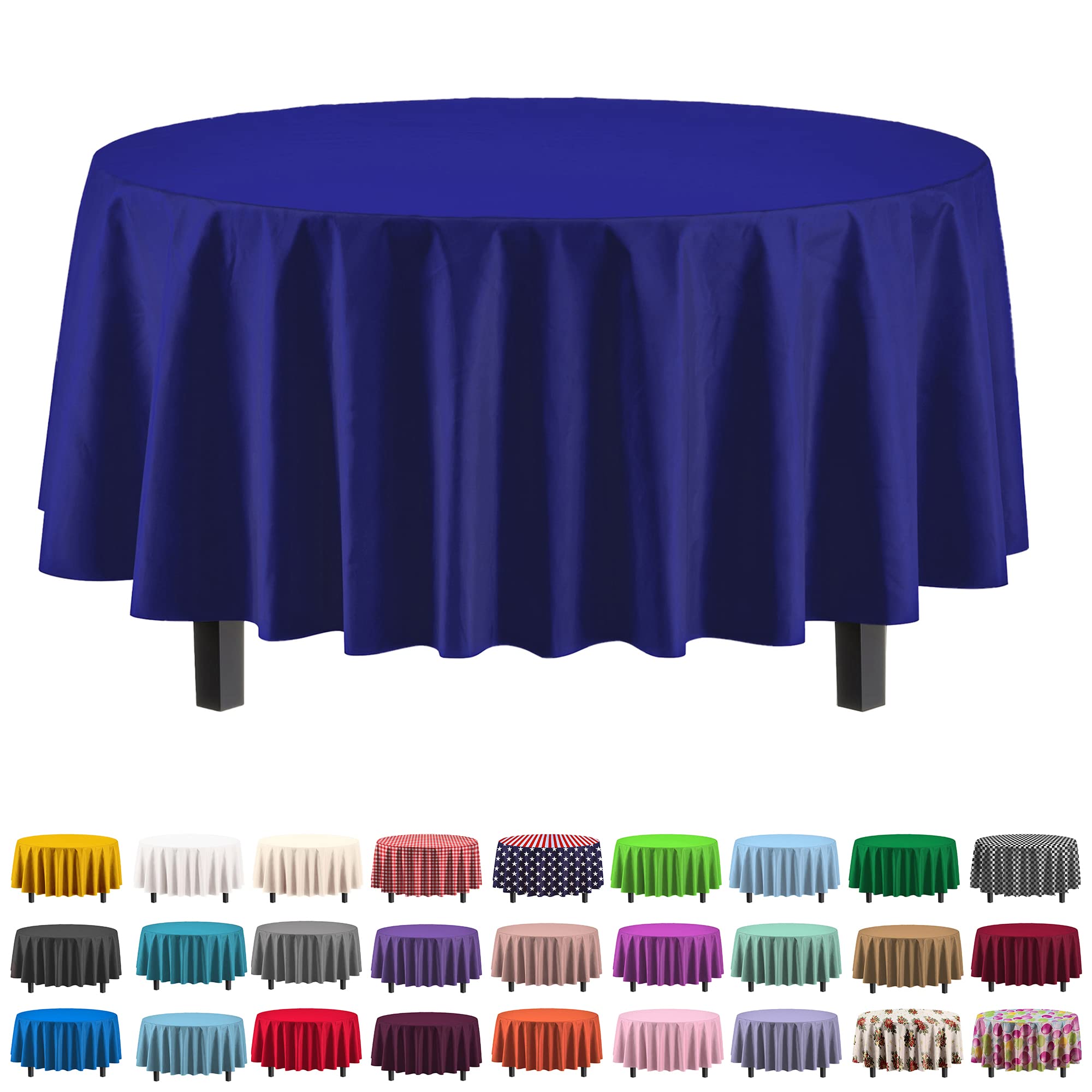 Premium Round Navy Blue Plastic Table Cover