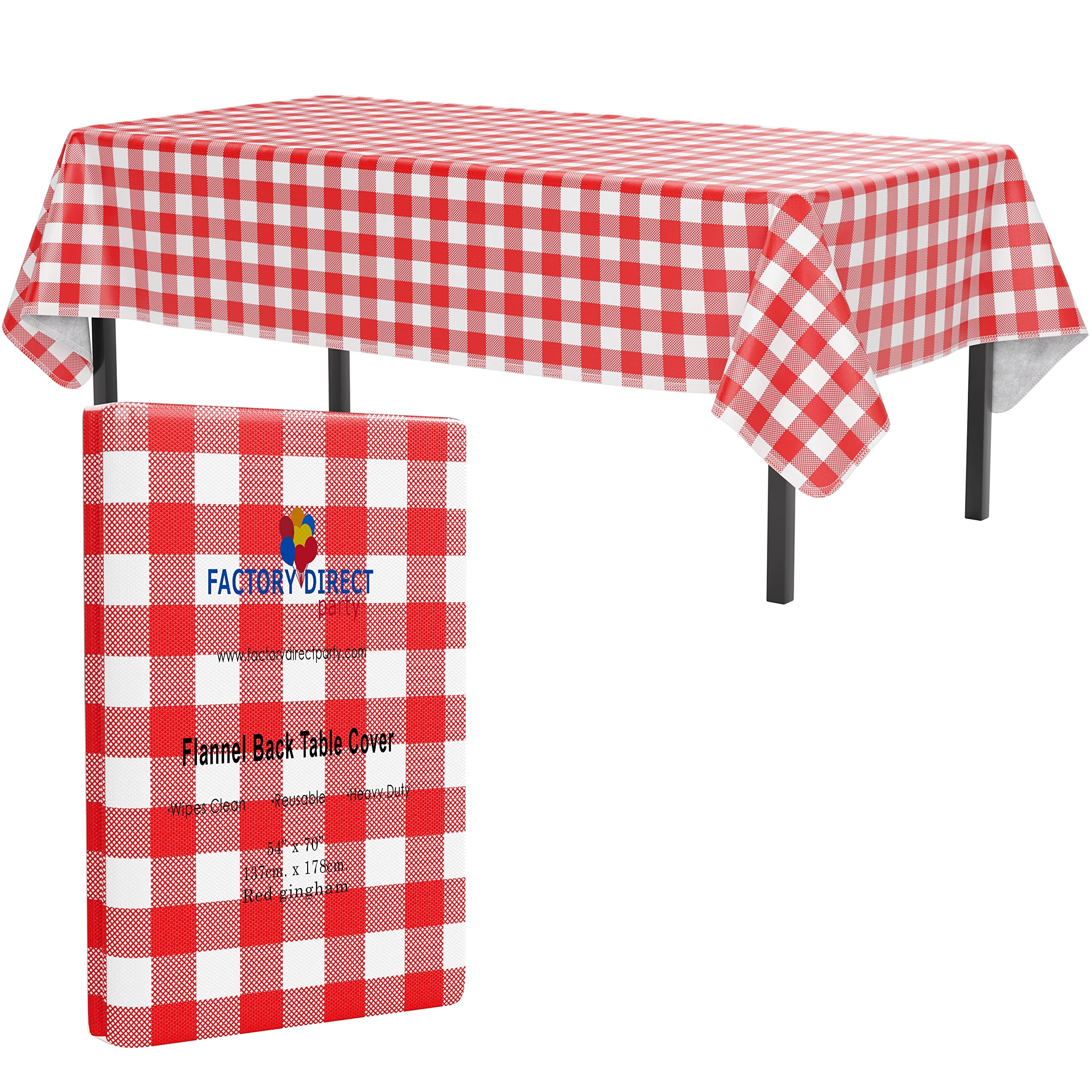 Red Gingham Flannel Backed Table Cover 54 In. x 70 In.