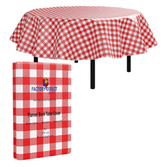 Red Gingham Flannel Backed Table Cover 70 In. Round