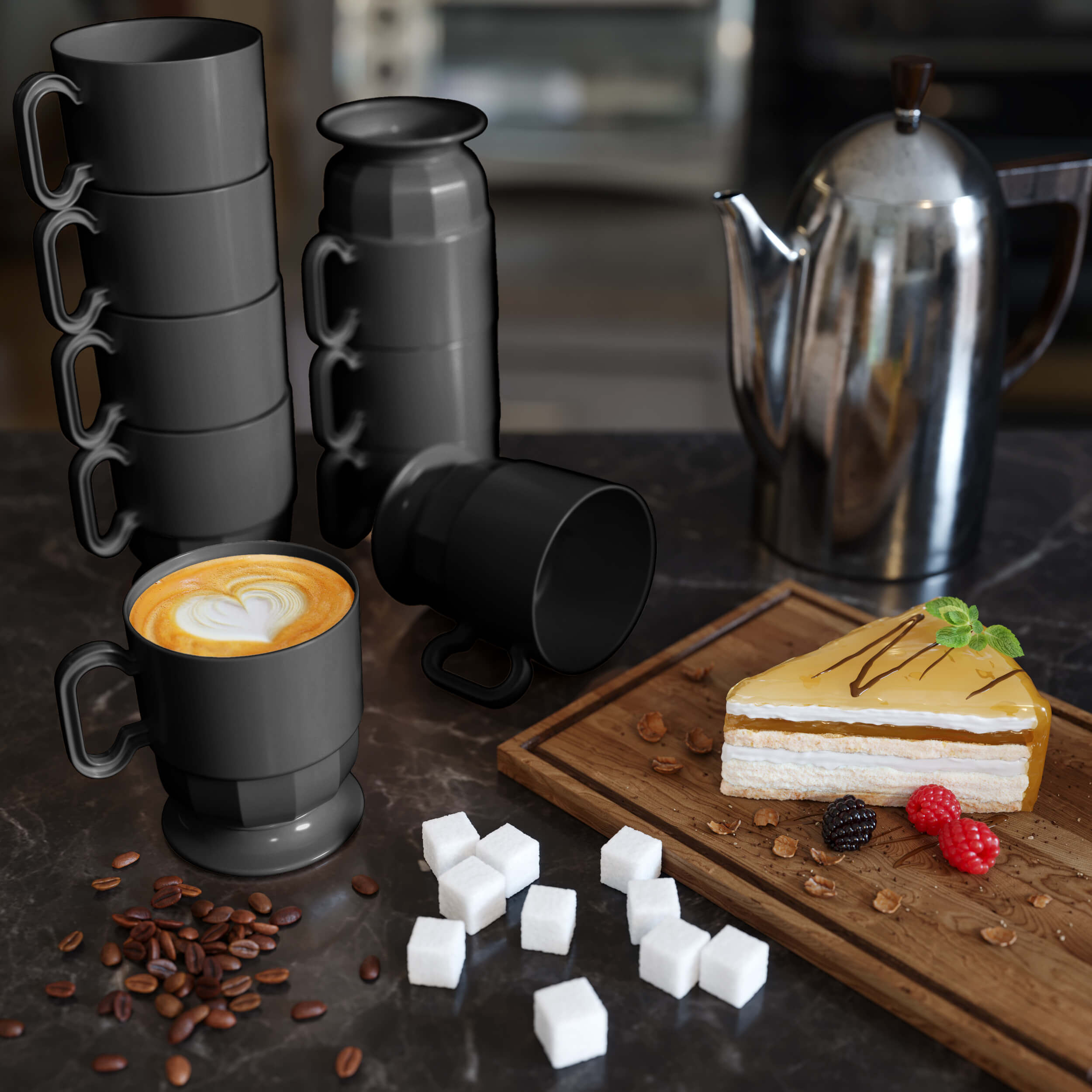5 Oz. Black Mini Espresso Mugs W/ Handle | 8 Count