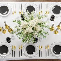 Disposable Clear, Black And White Dinnerware Set