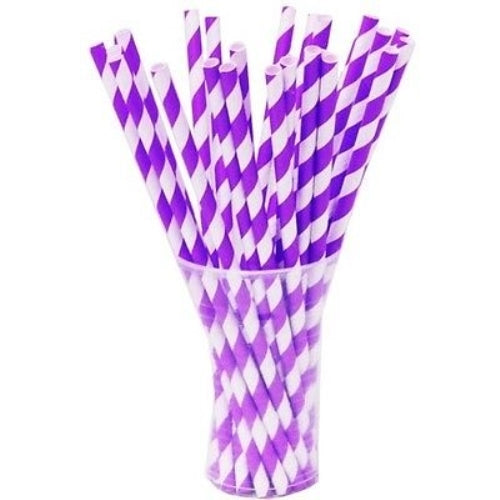 Purple Striped Paper Straws | 25 Count