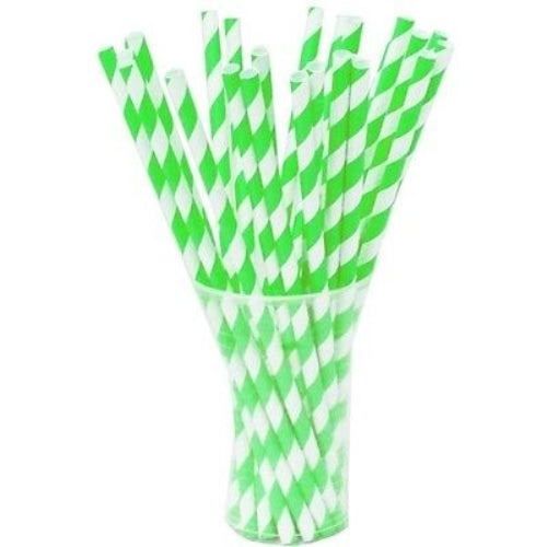 Lime Green Striped Paper Straws | 25 Count