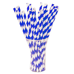 Bright Blue Striped Paper Straws | 25 Count