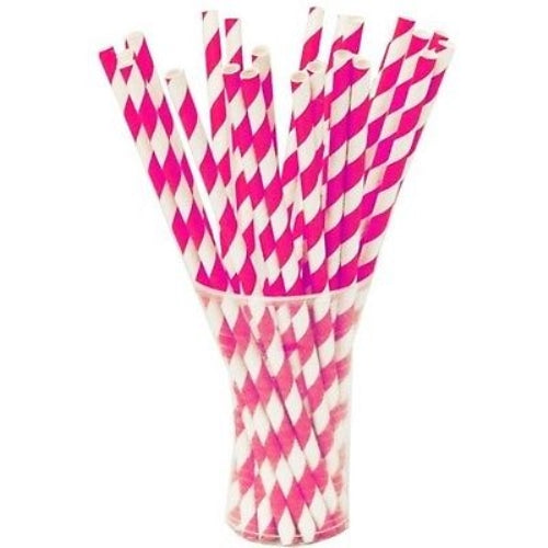 Cerise Striped Paper Straws | 25 Count