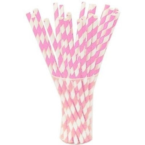 Pink Striped Paper Straws | 25 Count