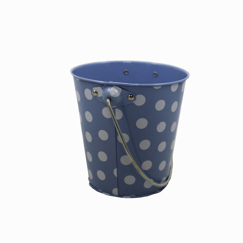 Miniature Decorative Metal Bucket with Periwinkle Polka Dots