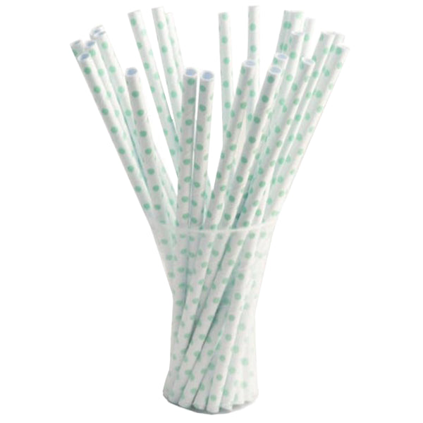 Small Mint Polka Dot Paper Straws | 25 Count