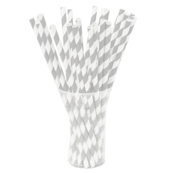 Silver Striped Paper Straws | 25 Count