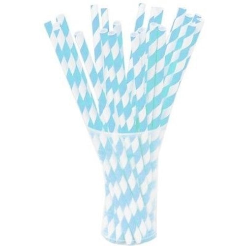 Light Blue Striped Paper Straws | 25 Count