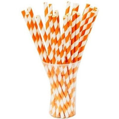 Orange Striped Paper Straws | 25 Count