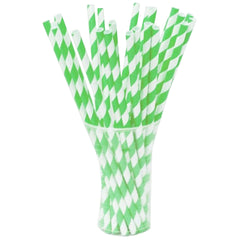 Lime Green Striped Paper Straws | 25 Count