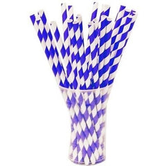Bright Blue Striped Paper Straws | 25 Count